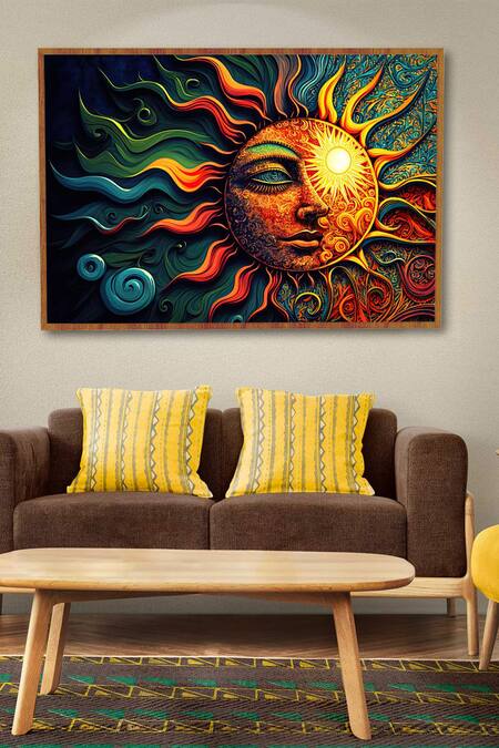 Buy_Krutik_Multi Color Archival Paper (230 Gsm) Celestial Dance Of Sun And Moon Abstract Art_Online_at_Aza_Fashions