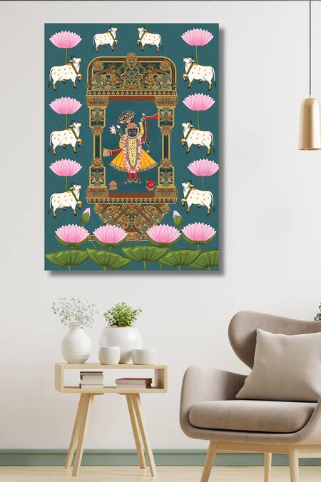 Krutik_Multi Color Canvas (410 Gsm) Shrinath Ji Timeless Pichwai Painting_Online_at_Aza_Fashions