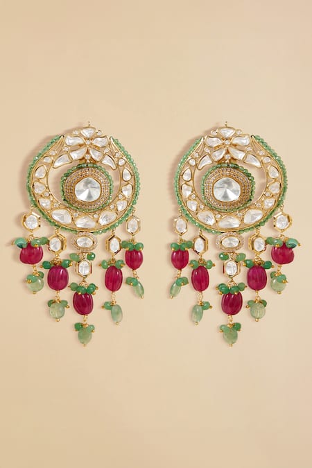 Shop Joules By Radhika Multi Color Stones Polki Embellished Drop Earrings at Aza Fashions Shop_Joules By Radhika_Multi Color Stones Polki Embellished Drop Earrings _at_Aza_Fashions