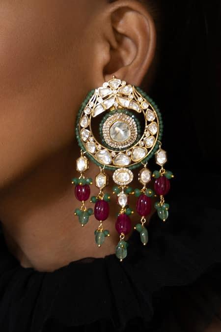 Joules By Radhika Multi Color Stones Polki Embellished Drop Earrings Online at Aza Fashions Joules By Radhika_Multi Color Stones Polki Embellished Drop Earrings _Online_at_Aza_Fashions