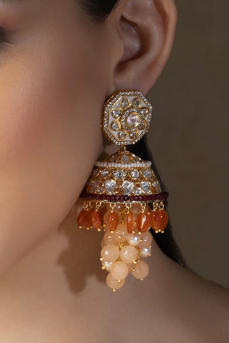 Joules By Radhika Multi Color Diamonds, Pearls, Crystals Polki Embellished Jhumka Earrings Online at Aza Fashions Joules By Radhika_Multi Color Diamonds, Pearls, Crystals Polki Embellished Jhumka Earrings _Online_at_Aza_Fashions