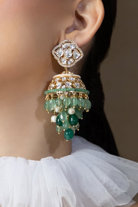 Joules By Radhika_Multi Color Pearls, Stones Polki And Beads Embellished Jhumka Earrings _Online_at_Aza_Fashions