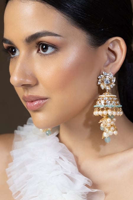 Joules By Radhika Kundan Embellished Jhumka Earrings 