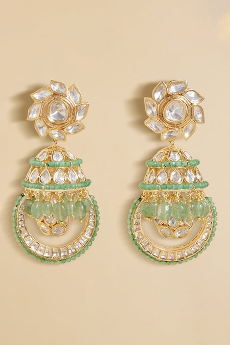 Shop Joules By Radhika Multi Color Polki Embellished Beaded Jhumka Earrings at Aza Fashions Shop_Joules By Radhika_Multi Color Polki Embellished Beaded Jhumka Earrings _at_Aza_Fashions