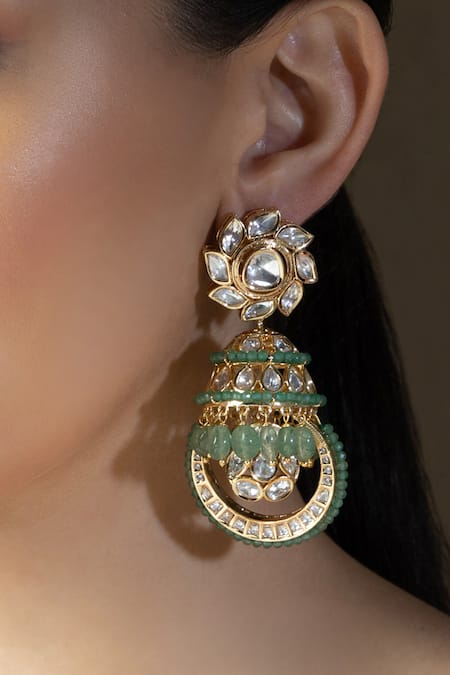 Joules By Radhika Multi Color Polki Embellished Beaded Jhumka Earrings Online at Aza Fashions Joules By Radhika_Multi Color Polki Embellished Beaded Jhumka Earrings _Online_at_Aza_Fashions