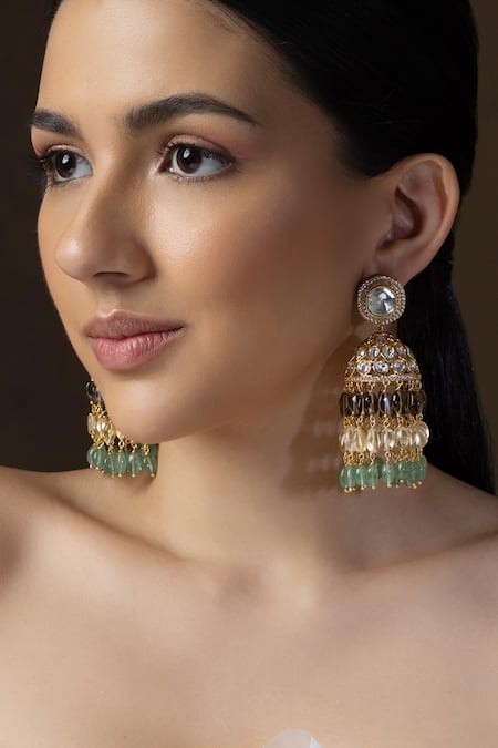 joules by radhika Multi Color Polkis Kundan Embellished Jhumka Dangler Earrings