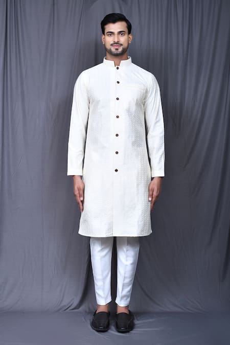 Shop_Arihant Rai Sinha_White Silk Embroidery Thread Kurta Pant Set _Online_at_Aza_Fashions