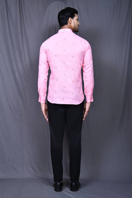 Shop_Arihant Rai Sinha_Pink Cotton Embroidery Shirt _at_Aza_Fashions
