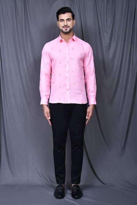 Arihant Rai Sinha_Pink Cotton Embroidery Shirt _Online_at_Aza_Fashions