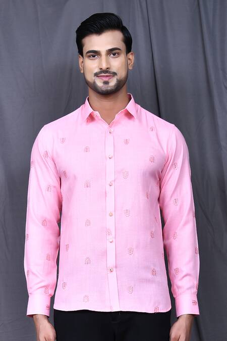 Buy_Arihant Rai Sinha_Pink Cotton Embroidery Shirt _Online_at_Aza_Fashions
