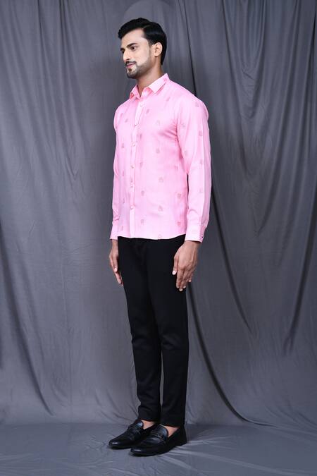 Shop_Arihant Rai Sinha_Pink Cotton Embroidery Shirt _Online_at_Aza_Fashions