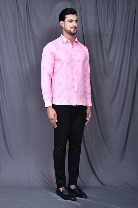 Arihant Rai Sinha_Pink Cotton Embroidery Shirt _at_Aza_Fashions