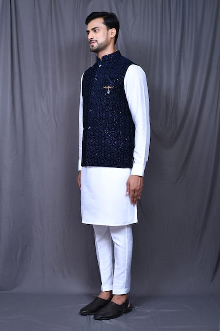 Off White Kurta with Aqua Long Jacket – Darshika Menswear