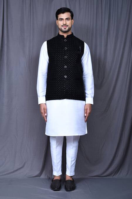 Buy Cotton Black and White Kurta Payjama With Jacket Online