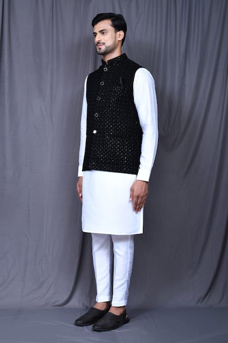 Buy Arihant Rai Sinha Black Velvet Embroidery Nehru Jacket Set Buy_Arihant Rai Sinha_Black Velvet Embroidery Nehru Jacket Set