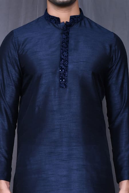 Buy Arihant Rai Sinha Blue Silk Sequins Collar Embroidered Kurta And Pant Set Online at Aza Fashions Buy_Arihant Rai Sinha_Blue Silk Sequins Collar Embroidered Kurta And Pant Set _Online_at_Aza_Fashions