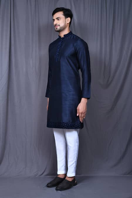 Arihant Rai Sinha Blue Silk Sequins Collar Embroidered Kurta And Pant Set at Aza Fashions Arihant Rai Sinha_Blue Silk Sequins Collar Embroidered Kurta And Pant Set _at_Aza_Fashions