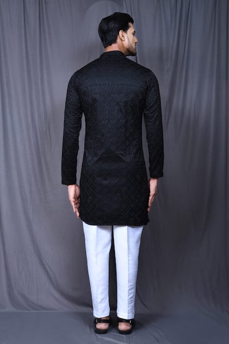 Shop Arihant Rai Sinha Black Silk, Cotton Embroidery Thread Kurta And Pant Set at Aza Fashions Shop_Arihant Rai Sinha_Black Silk, Cotton Embroidery Thread Kurta And Pant Set _at_Aza_Fashions