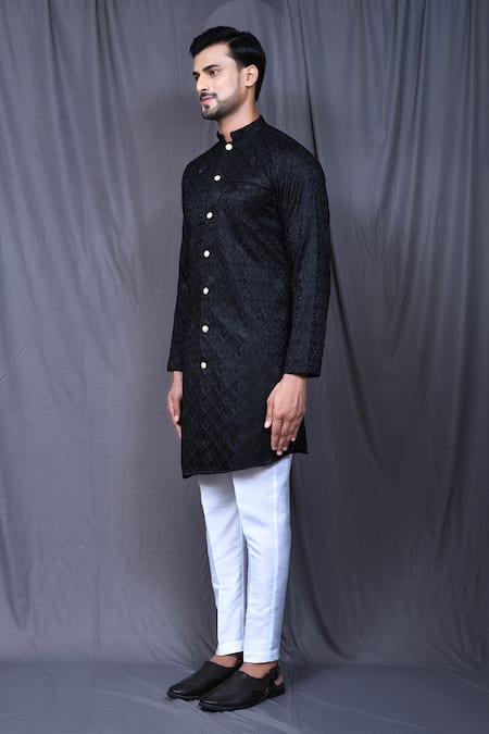 Arihant Rai Sinha Black Silk, Cotton Embroidery Thread Kurta And Pant Set at Aza Fashions Arihant Rai Sinha_Black Silk, Cotton Embroidery Thread Kurta And Pant Set _at_Aza_Fashions