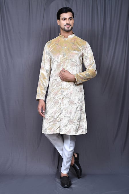 Aryavir Malhotra Velvet Printed Kurta & Pant Set 