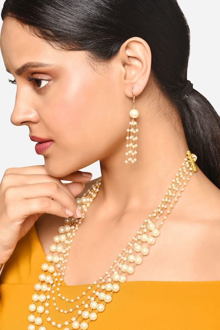 Raga Baubles Gold Toned Pearl Embellished Necklace Set 