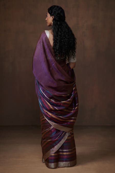 Shop Dressfolk Purple Tissue Zari Handwoven Stripe Saree With Running Blouse at Aza Fashions Shop_Dressfolk_Purple Tissue Zari Handwoven Stripe Saree With Running Blouse _at_Aza_Fashions