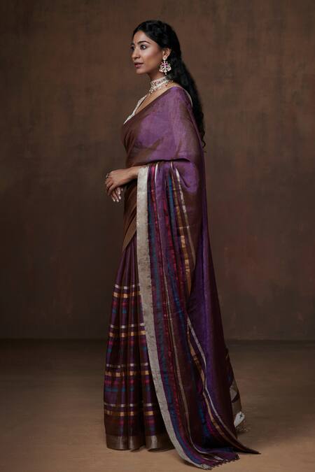 Dressfolk Purple Tissue Zari Handwoven Stripe Saree With Running Blouse Online at Aza Fashions Dressfolk_Purple Tissue Zari Handwoven Stripe Saree With Running Blouse _Online_at_Aza_Fashions