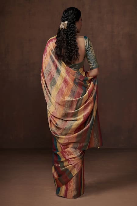 Dressfolk Multicolored Handwoven Zari Striped Saree with Running Blouse 