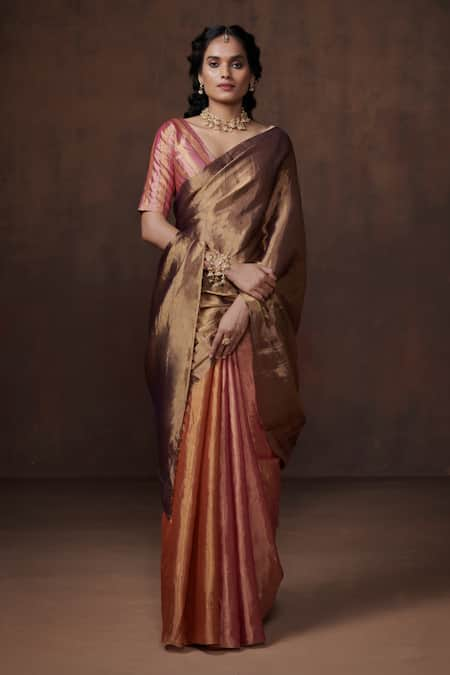 Dressfolk Handwoven Colorblocked Zari Saree 