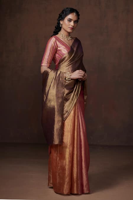 Dressfolk Gold Chanderi, Tissue Beads Handwoven Zari Saree With Running Blouse Online at Aza Fashions Dressfolk_Gold Chanderi, Tissue Beads Handwoven Zari Saree With Running Blouse _Online_at_Aza_Fashions