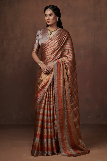 Dressfolk Stripe Pattern Zari Saree 