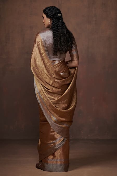 Dressfolk Gold Handwoven Tissue Saree with Running Blouse 