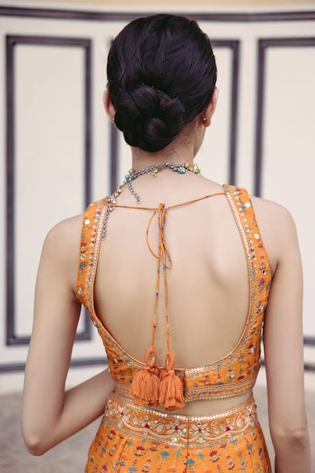 Drishti & Zahabia Floral Embroidered Crop Top & Pant Set 