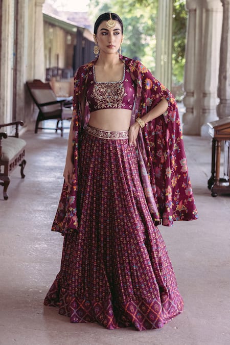 Drishti & Zahabia Floral Print Jacket & Lehenga Set 