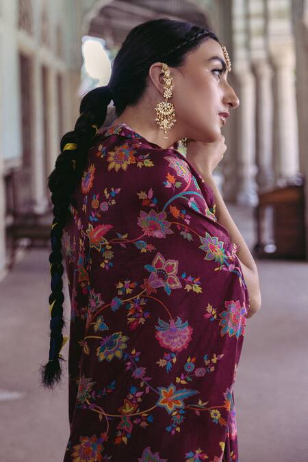 Buy_Drishti & Zahabia_Purple Crepe, Silk Sequins, Mirrors Square Floral Print Jacket And Lehenga Set _Online_at_Aza_Fashions