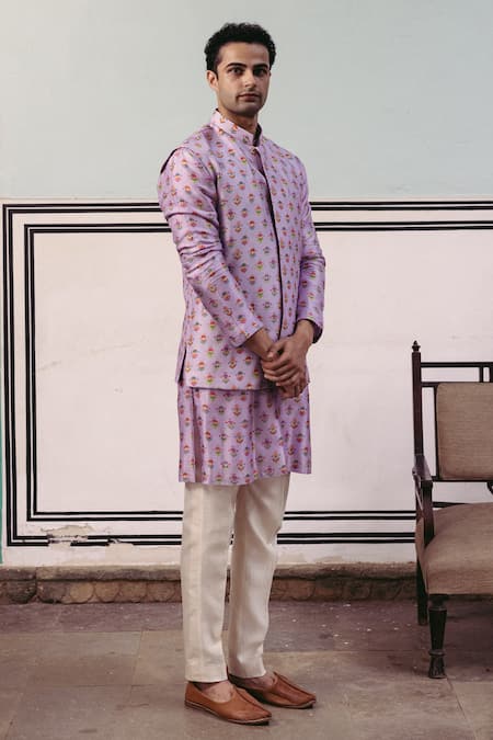 Drishti & Zahabia Lotus Print Bundi Kurta Set 