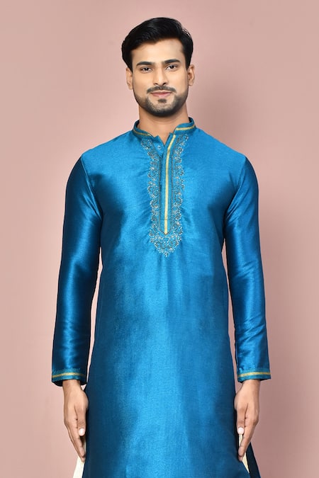 Buy_Arihant Rai Sinha_Green Cotton Embroidery Zardozi Placement Kurta Set_Online_at_Aza_Fashions