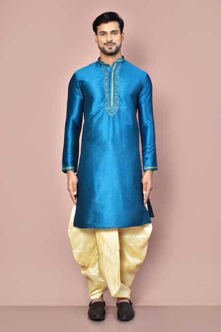Shop_Arihant Rai Sinha_Green Cotton Embroidery Zardozi Placement Kurta Set_Online_at_Aza_Fashions