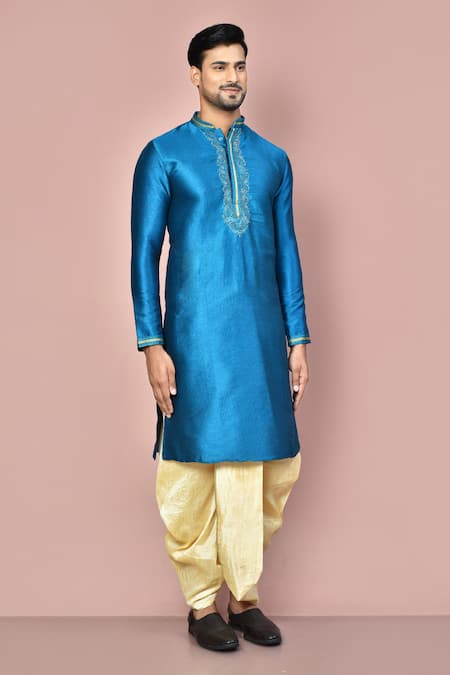 Arihant Rai Sinha_Green Cotton Embroidery Zardozi Placement Kurta Set_at_Aza_Fashions