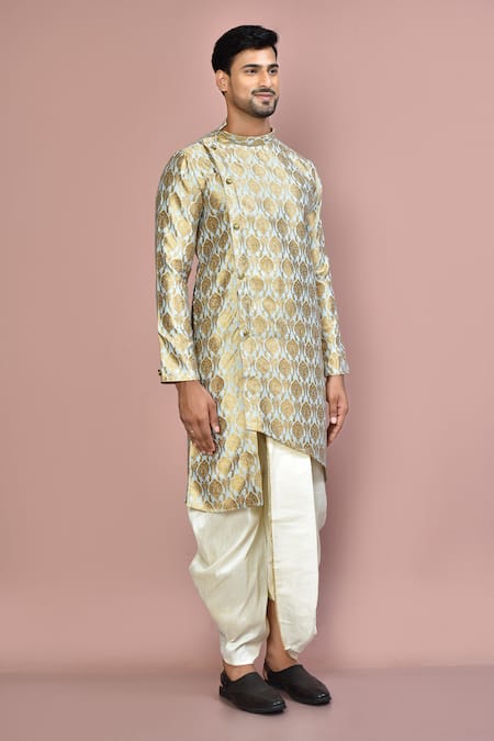 Arihant Rai Sinha_Grey Cotton Woven Floral Kurta And Dhoti Pant Set_at_Aza_Fashions