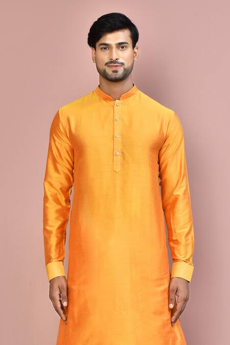 Arihant Rai Sinha Yellow Cotton Plain Straight Kurta Set Online at Aza Fashions Arihant Rai Sinha_Yellow Cotton Plain Straight Kurta Set_Online_at_Aza_Fashions
