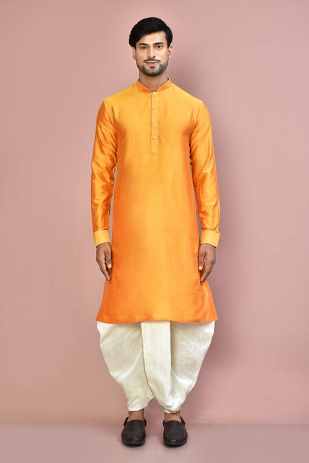 Buy_Arihant Rai Sinha_Yellow Cotton Plain Straight Kurta Set_Online_at_Aza_Fashions