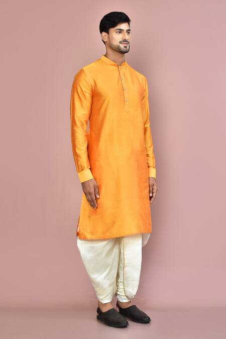 Shop_Arihant Rai Sinha_Yellow Cotton Plain Straight Kurta Set_Online_at_Aza_Fashions