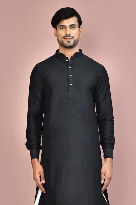 Buy_Arihant Rai Sinha_Black Cotton Plain Full Sleeve Straight Kurta Set_Online_at_Aza_Fashions