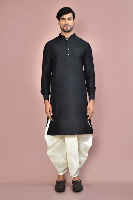 Shop_Arihant Rai Sinha_Black Cotton Plain Full Sleeve Straight Kurta Set_Online_at_Aza_Fashions