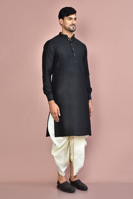 Arihant Rai Sinha_Black Cotton Plain Full Sleeve Straight Kurta Set_at_Aza_Fashions