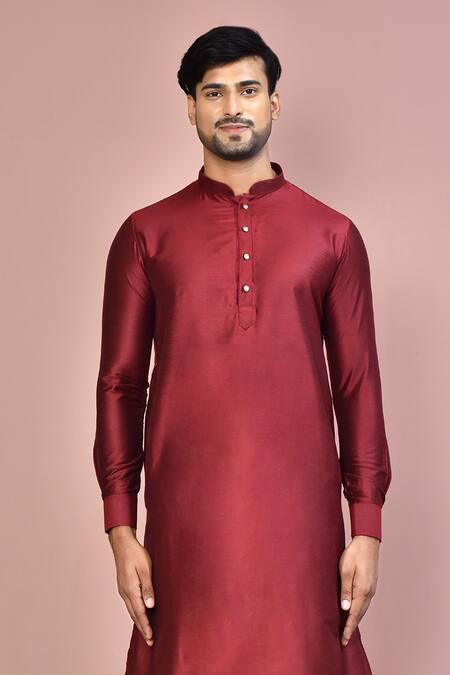 Buy_Arihant Rai Sinha_Maroon Cotton Plain Solid Kurta Set_Online_at_Aza_Fashions