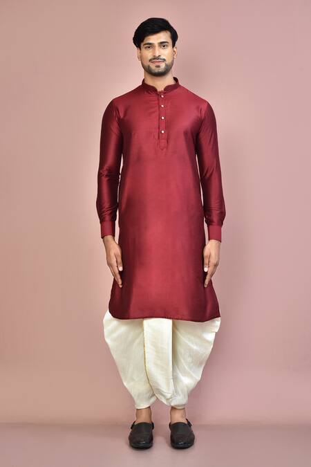 Shop_Arihant Rai Sinha_Maroon Cotton Plain Solid Kurta Set_Online_at_Aza_Fashions