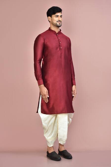 Arihant Rai Sinha_Maroon Cotton Plain Solid Kurta Set_at_Aza_Fashions