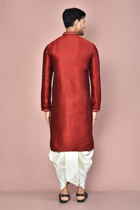 Shop_Arihant Rai Sinha_Maroon Cotton Embroidery Zardozi Floral Placket Kurta Set_at_Aza_Fashions